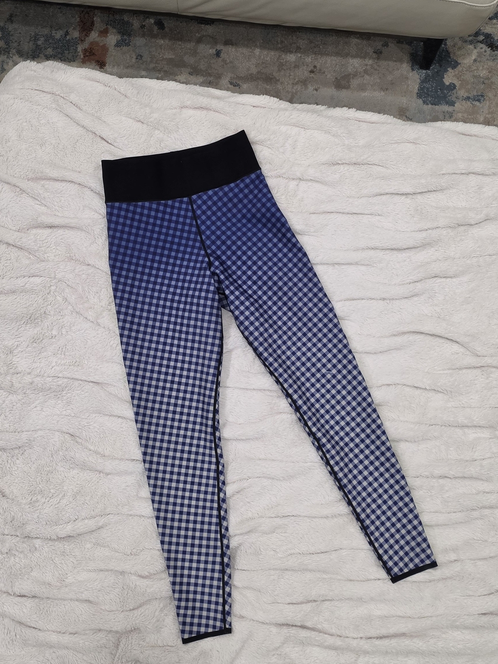 Blue Gingham High-Rise Leggings with Neon Lime Stripe - Picture 3 of 9
